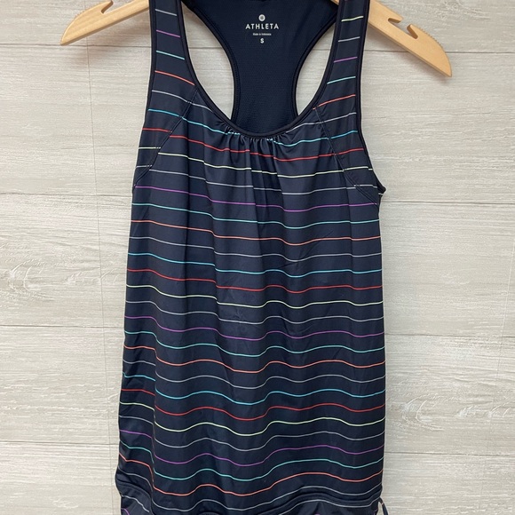 Athleta Tops - Athleta Black Tank Top with Multi-Color Stripes